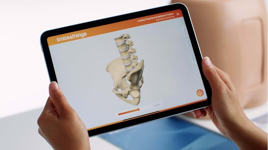 3D animation is available in the ART app to enhance Lumbar Puncture training
