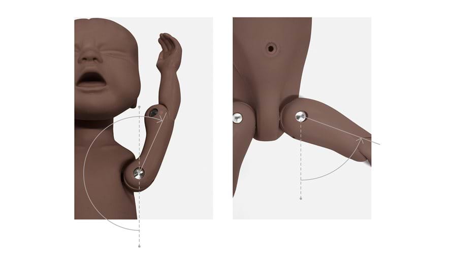 Moveable joints of the Baby PROMPT Flex - Standard in Dark Skin Tone