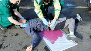 Example of the Clean Bleed Mat being used in the field by EMTs.