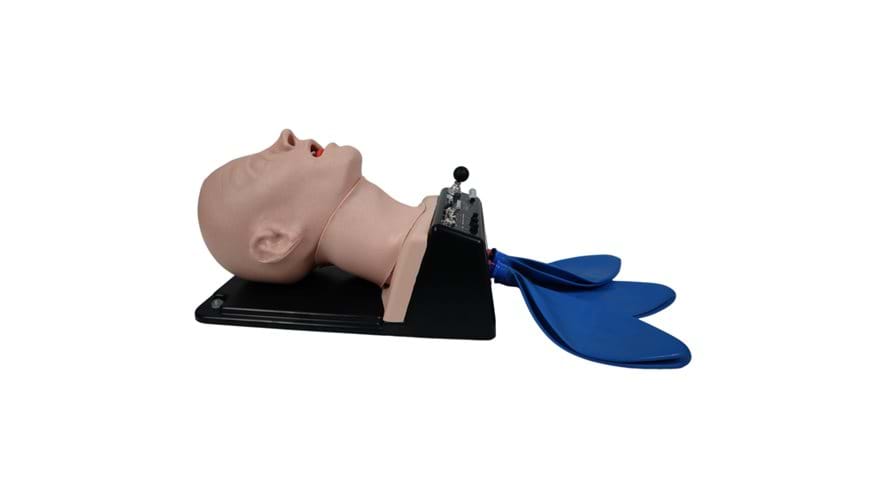 Trucorp's Difficult Airway Trainer with wrap around neck skin set up for training