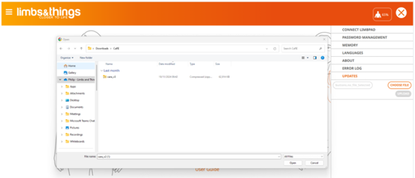 CaRE software update: how to upload the file