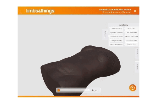 Use gesture controls in the Limbs ART app to explore the trainer anatomy